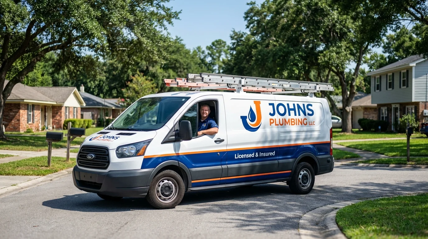 Johns Plumbing LLC service van in Harwich Port, MA