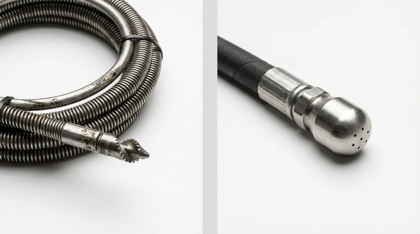 Drain snake cable and hydro jetting nozzle used for drain cleaning in Harwich Port, MA