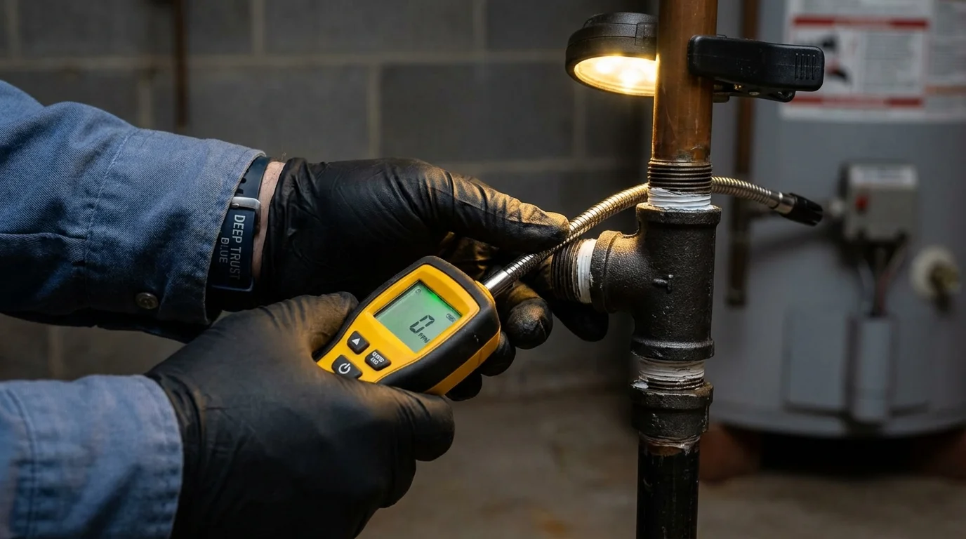 Gas leak detection with electronic sniffer by Johns Plumbing LLC in Harwich Port