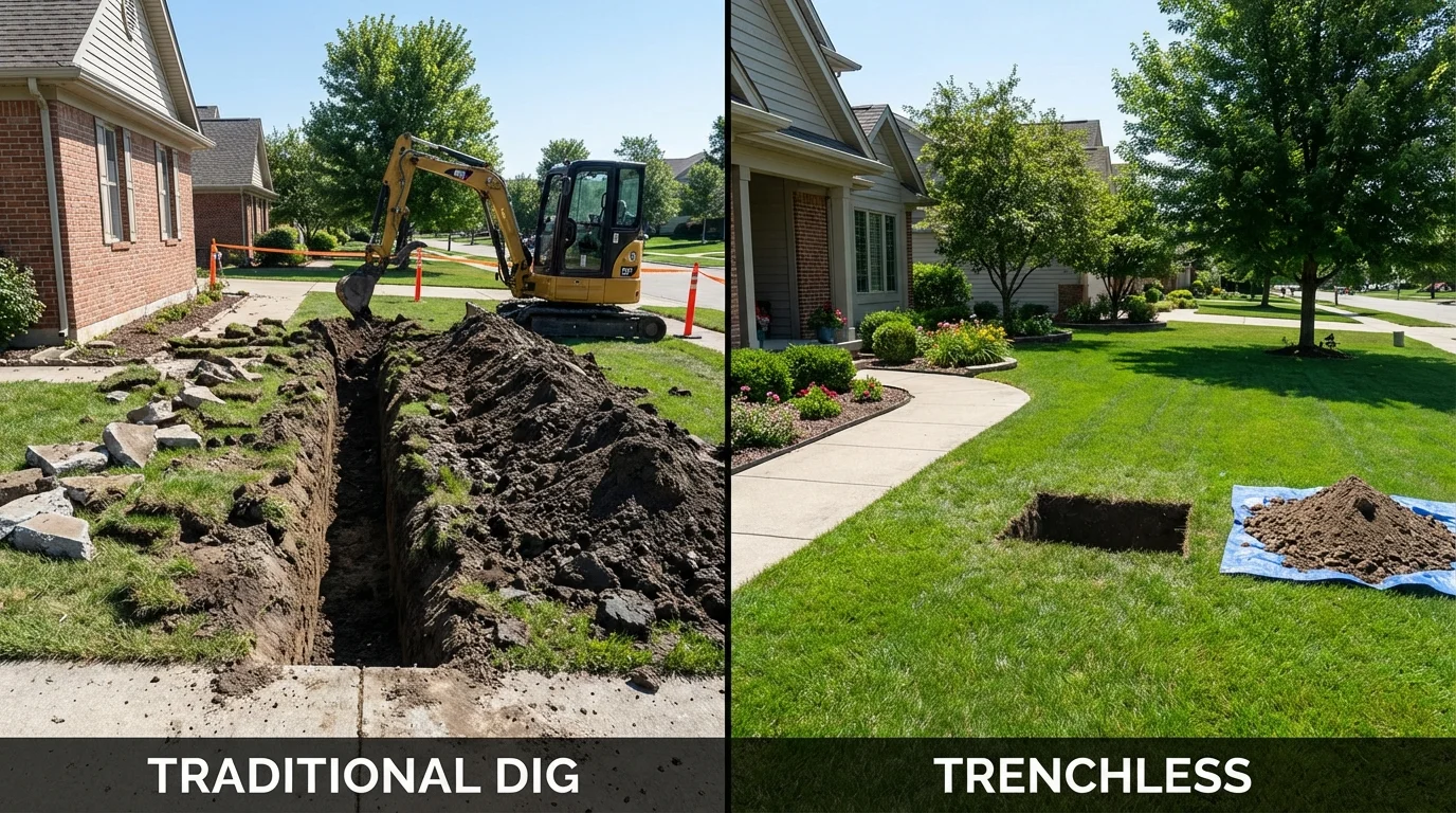 Trenchless sewer repair with minimal yard damage versus traditional excavation in Harwich Port, MA